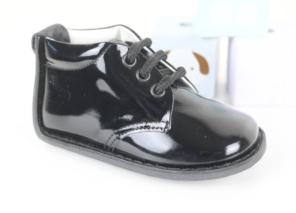 Black Patent Leather "Dillon" Shoe, Lace Up Boot