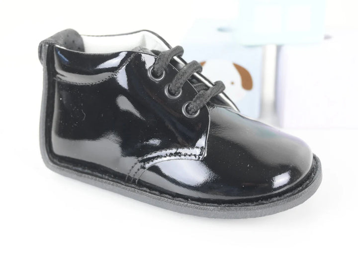 Black Patent Leather "Dillon" Shoe, Lace Up Boot