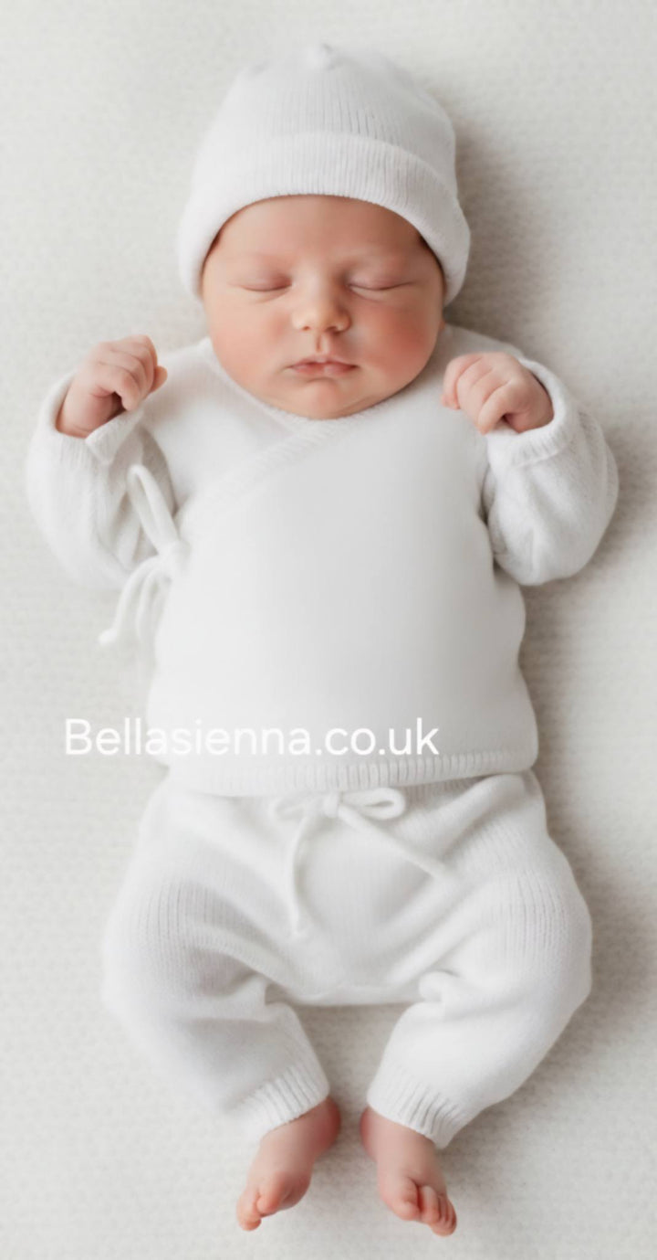 Mac Ilusion Newborn baby White Crossover Knitted Outfit BAS05W