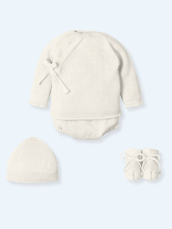 Mac ilusion Unisex Ivory Four Piece Knitted "Coming Home" Outfit - BAS06V24