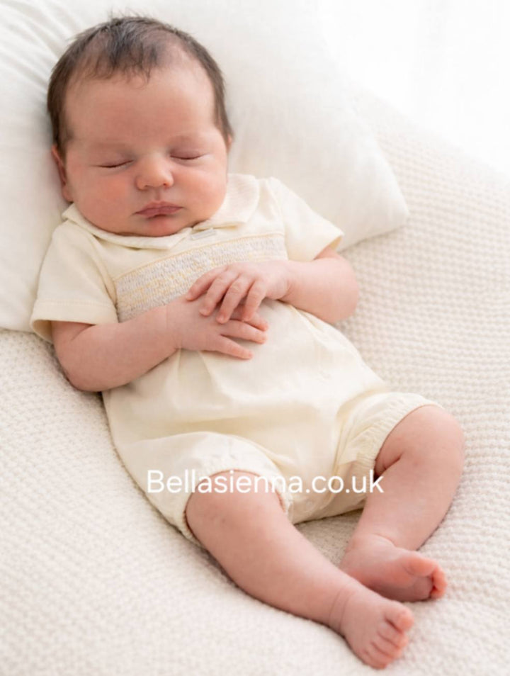 Blues Baby Lemon & White Smocked Romper - BB2261