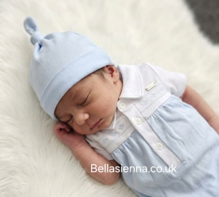 Blues Baby Blue & White Embroidered Romper & Matching Hat - BB2274