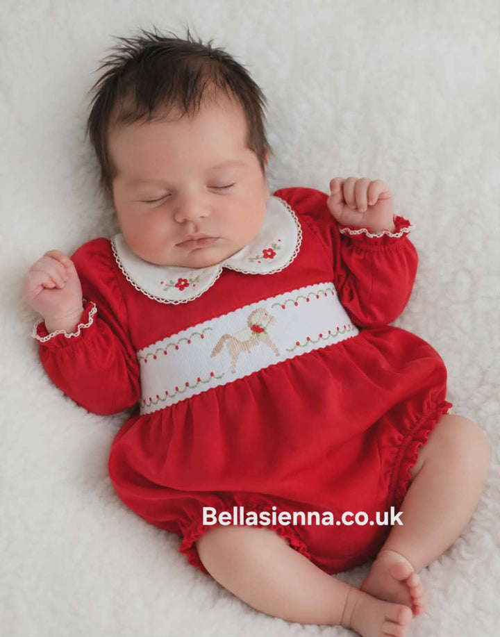 Pretty Originals Red & Ivory Romper With Embroidered Horse Detail - BD02060
