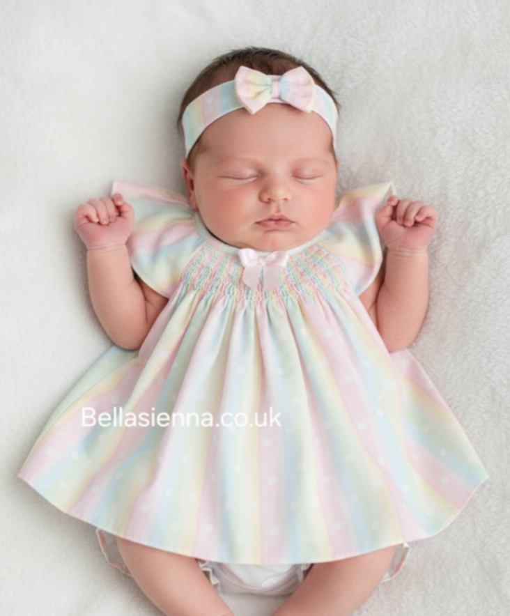 Pretty Originals Hand Smocked Multicoloured Dress, Pants & Headband Set - BD02161