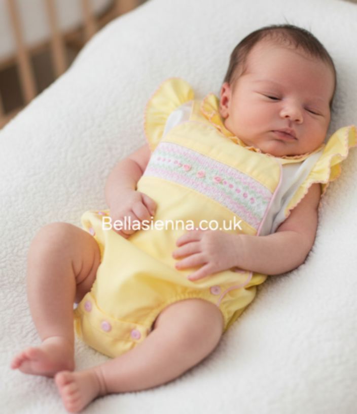 Pretty Originals *Hand Smocked Lemon, Pink & White Romper & Blouse Set - BD02166