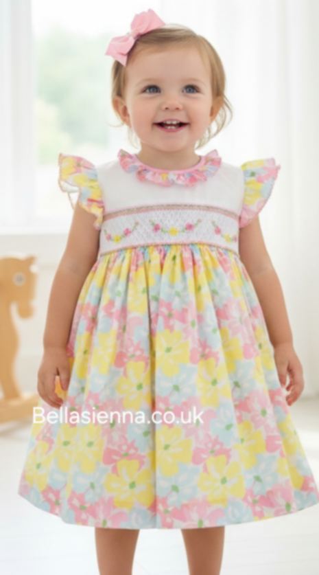 Pretty Originals Multicoloured Floral Hand Smocked Dress - BD02170