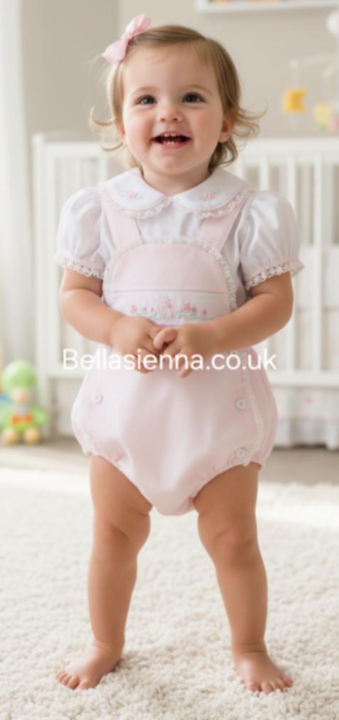 Pretty Originals Pink & White Bunny Rabbit Embroidered Romper Set - BD02229