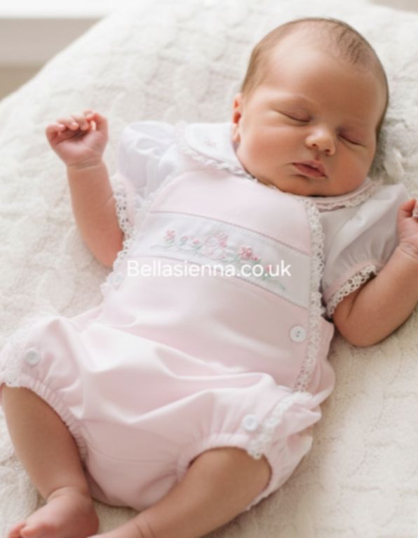 Pretty Originals Pink & White Bunny Rabbit Embroidered Romper Set - BD02229