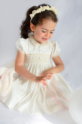 Pretty Originals Hand Smocked "Luxe" Fabric Dress With Built In Underskirt - BD02289 -Cream