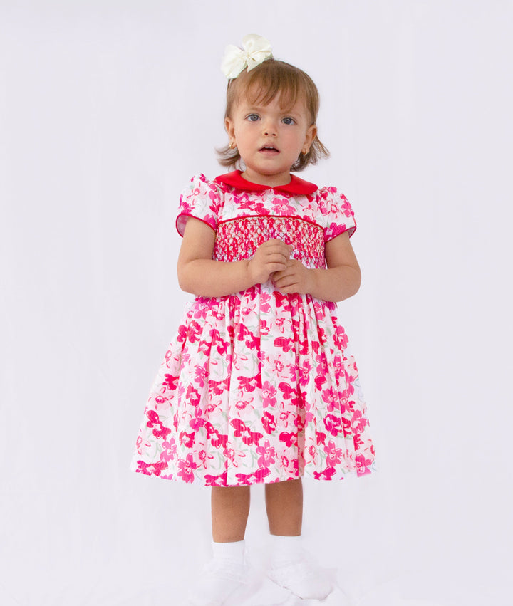 Pretty Originals Pink Floral Hand Smocked Dress - BD02320