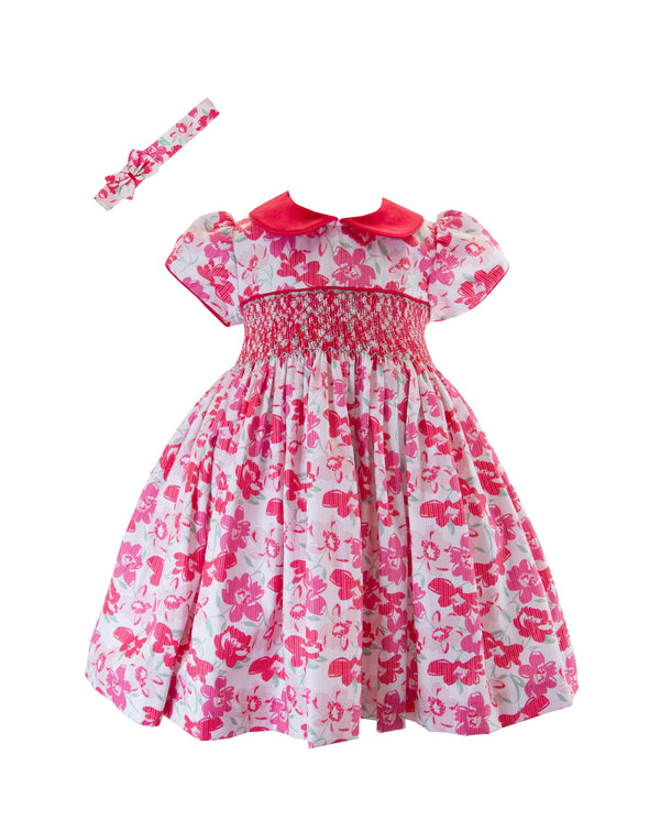 Pretty Originals Pink Floral Hand Smocked Dress - BD02320