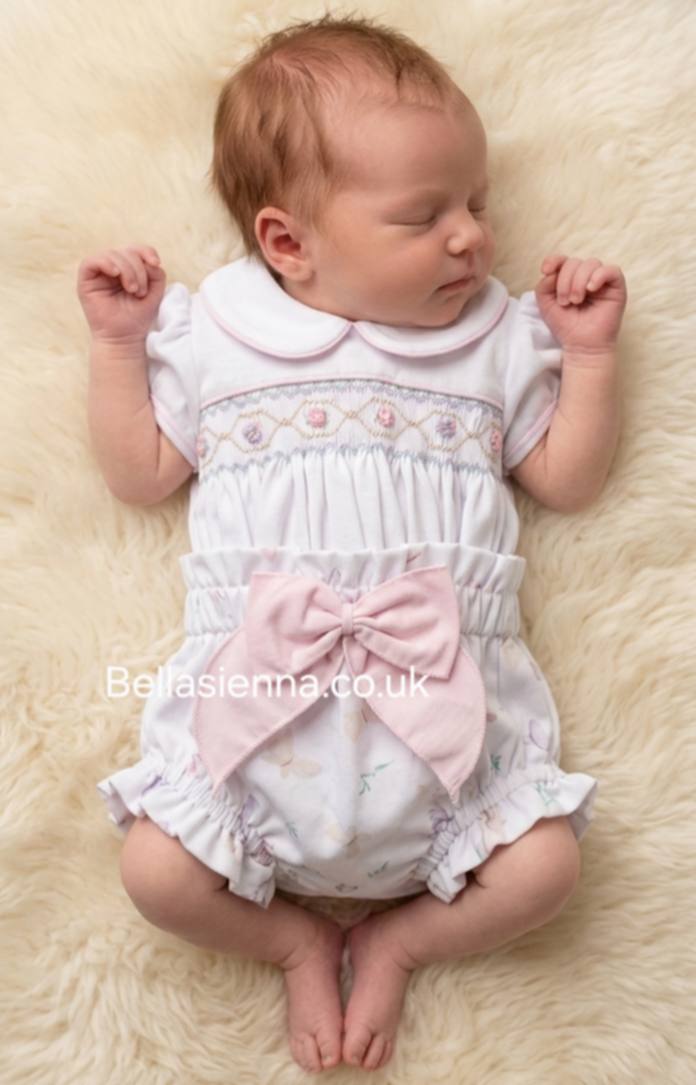 Pretty Originals Girls Butterfly Print Two Piece Smocked Romper Set - BD02378