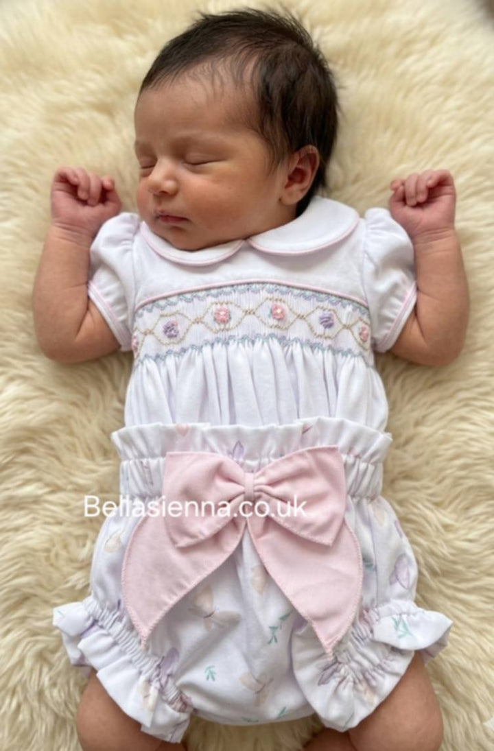 Pretty Originals Girls Butterfly Print Two Piece Smocked Romper Set - BD02378