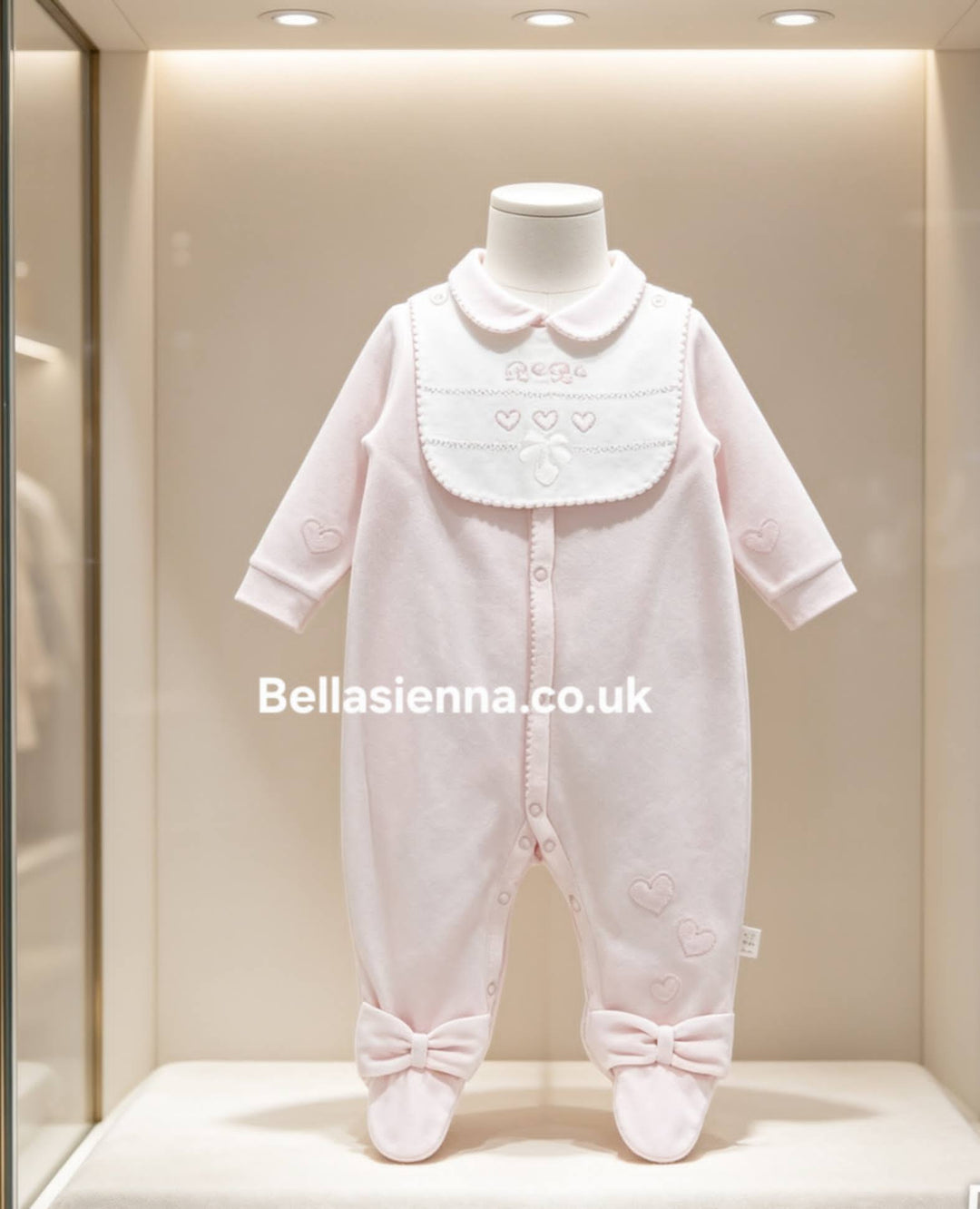 Blues Baby Girls Pink Velour All In One Babygrow Sleepsuit With Detachable Bib - BB2071