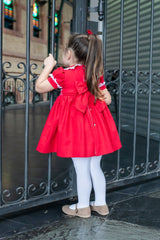 Naxos Red & White Hand Smocked Dress With Bow On The Back - 7624