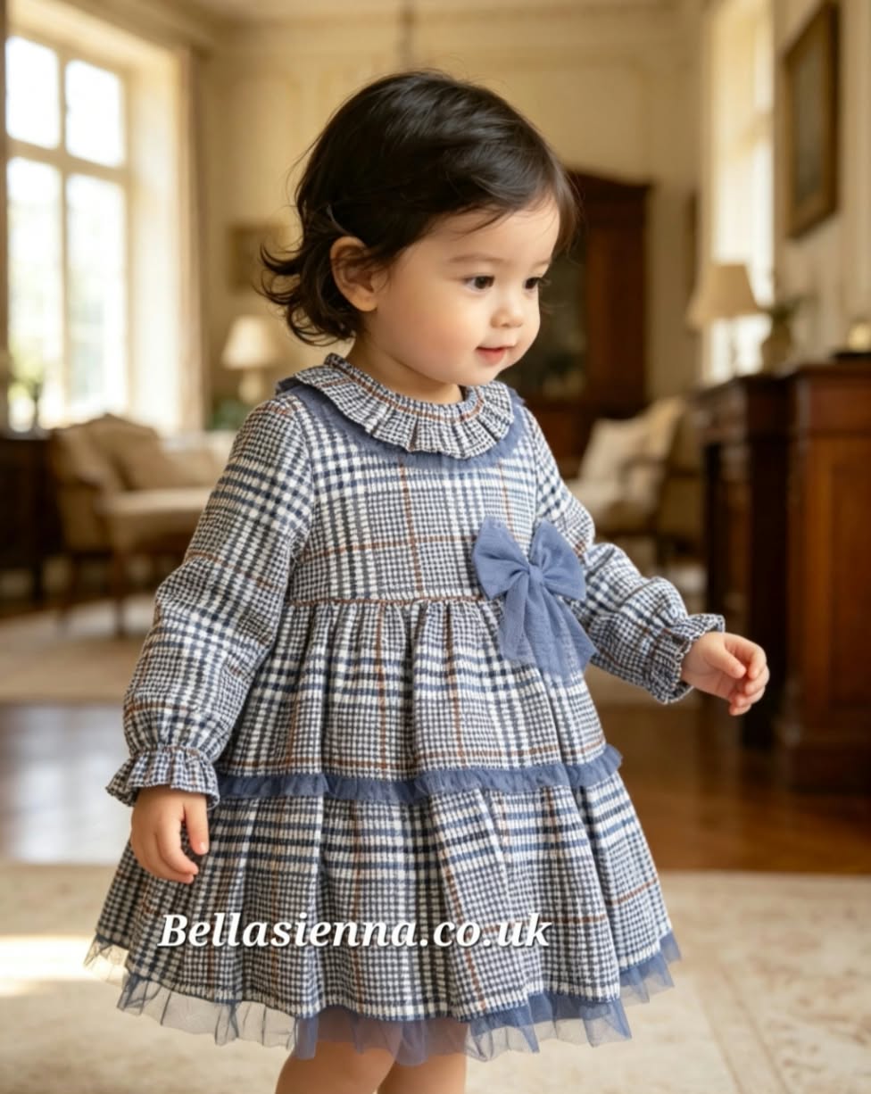 Basmarti  Blue, Camel & White Dogtooth Dress & Pants Set - 23521