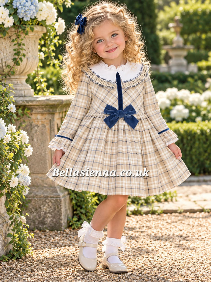 Basmarti Girls Beige, Ivory & Navy Winter Dress - 26570