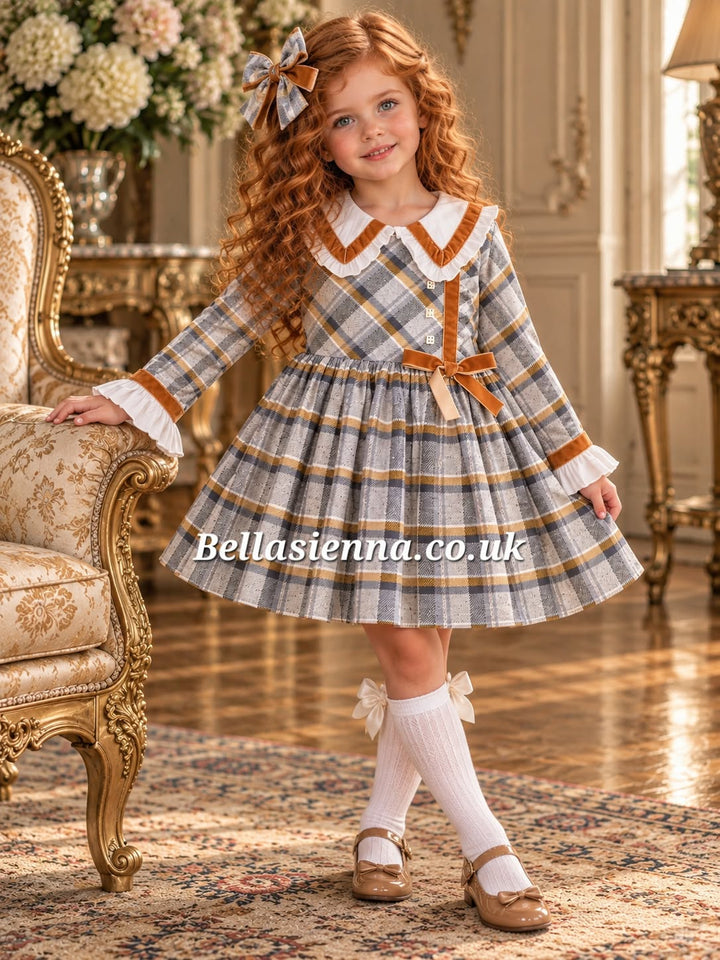 Basmarti Girls Winter Plaid Grey/Brown Dress - 26590