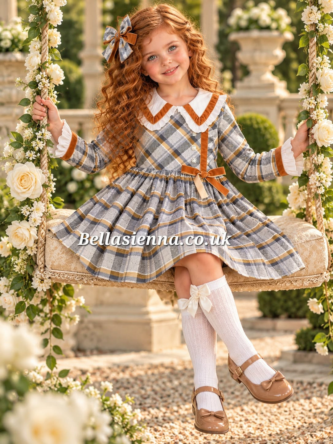 Basmarti Girls Winter Plaid Grey/Brown Dress - 26590