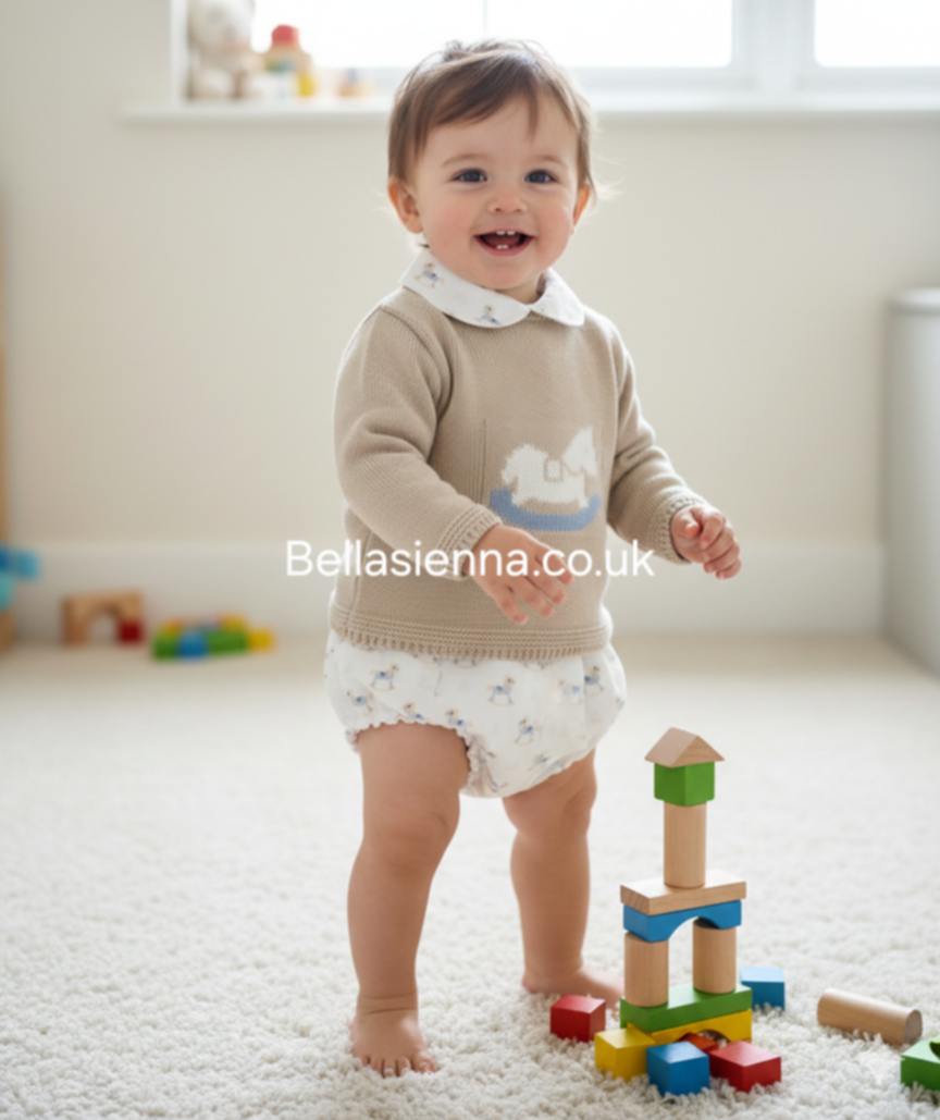 Beige/Natural Rocking Horse Two Piece Pants Set - B097501530