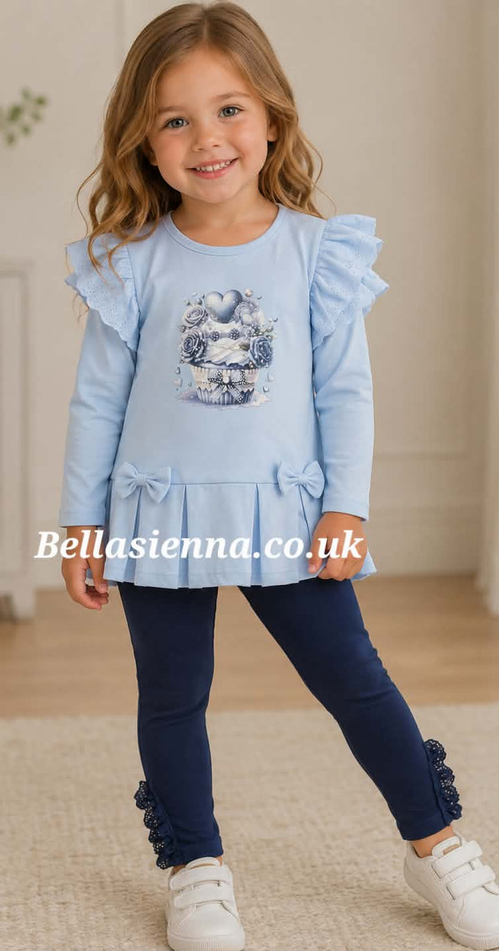 Blue & Navy "Cupcake" Anglaise Leggings Set - YG-28