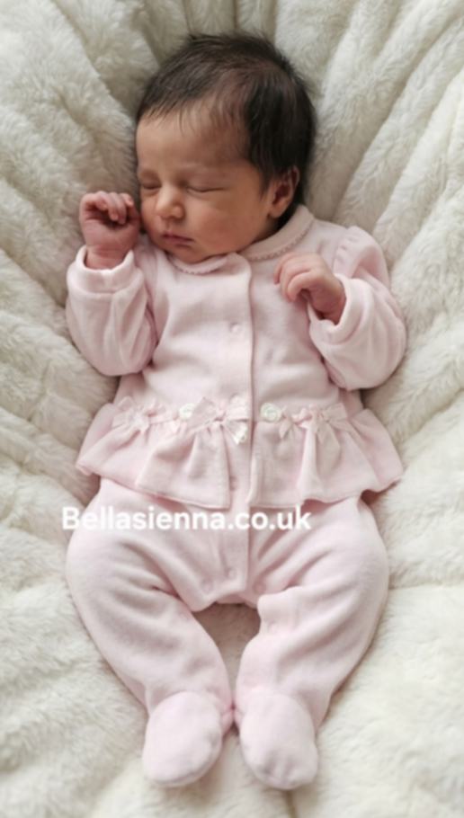 Blues Baby Pink Velour Sleepsuit With Bows & Organza Flowers Babygrow - TT0160