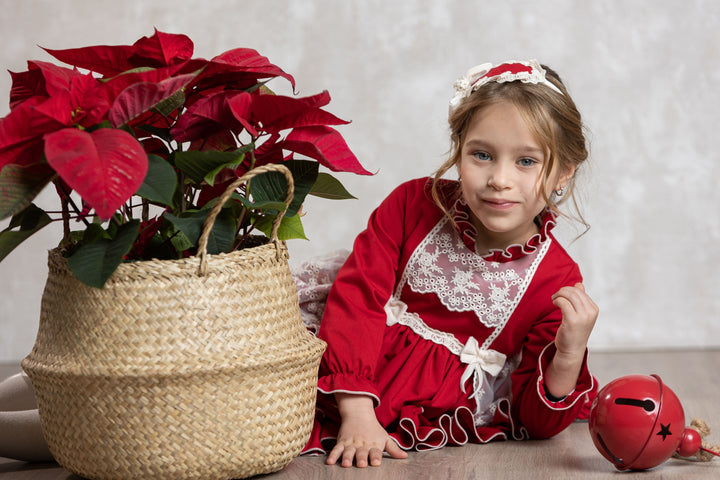 Abuela Tata Red & Cream Dress With Beautiful Bow Back - 2599345