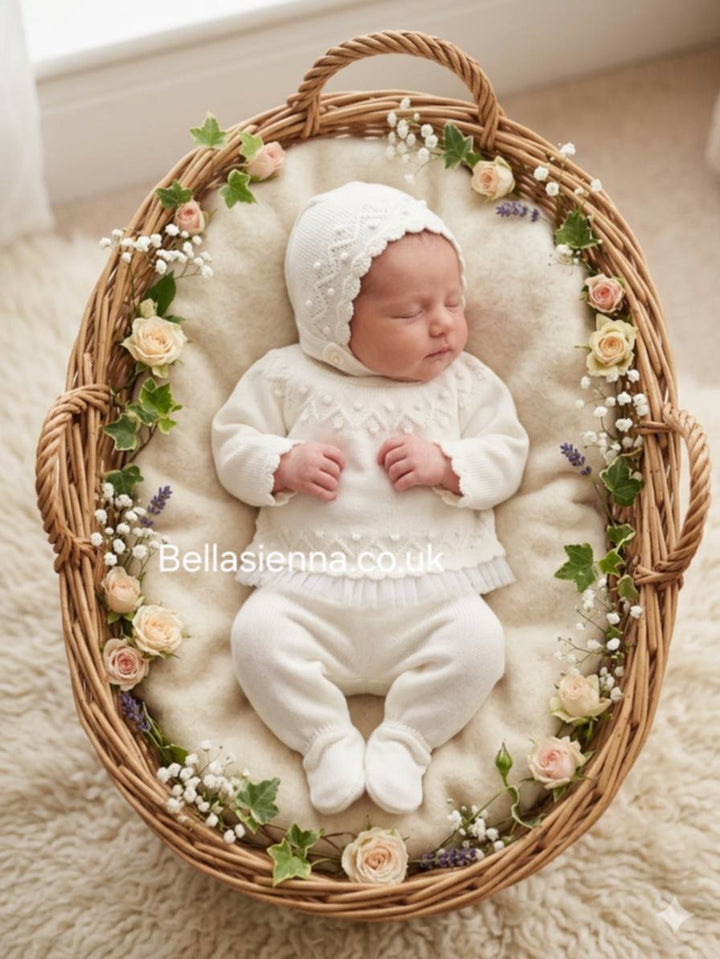 Girls Pink Three Piece Knitted Set & Bonnet - C3014