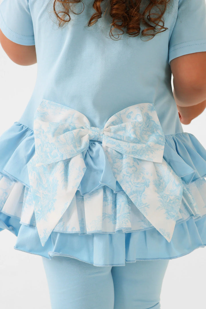 Harris Kids "Willow" Girls Frilly Bow Paisley Print Tracksuit Leggings Set - Blue