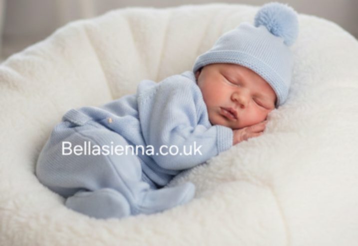 Boys Blue, White & Beige Three Piece Knitted Set With Hat - C5004