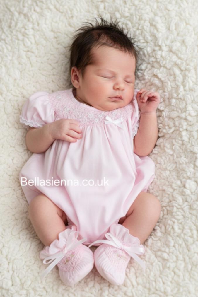 EXCLUSIVE TO BELLA SIENNA - Premature Baby Pink Bubble Hand Smocked Romper - C6004S