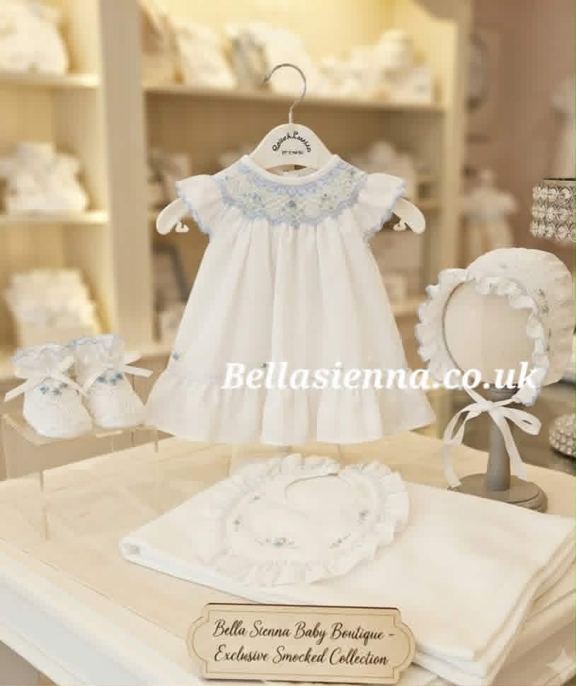 Sarah Louise White & Blue Heritage Collection Hand Smocked & Embroidered Dress - C7000