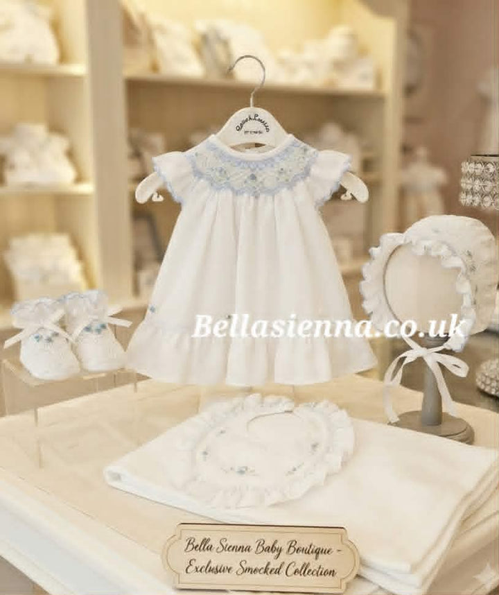 Sarah Louise White & Blue Heritage Collection Hand Smocked & Embroidered Dress - C7000