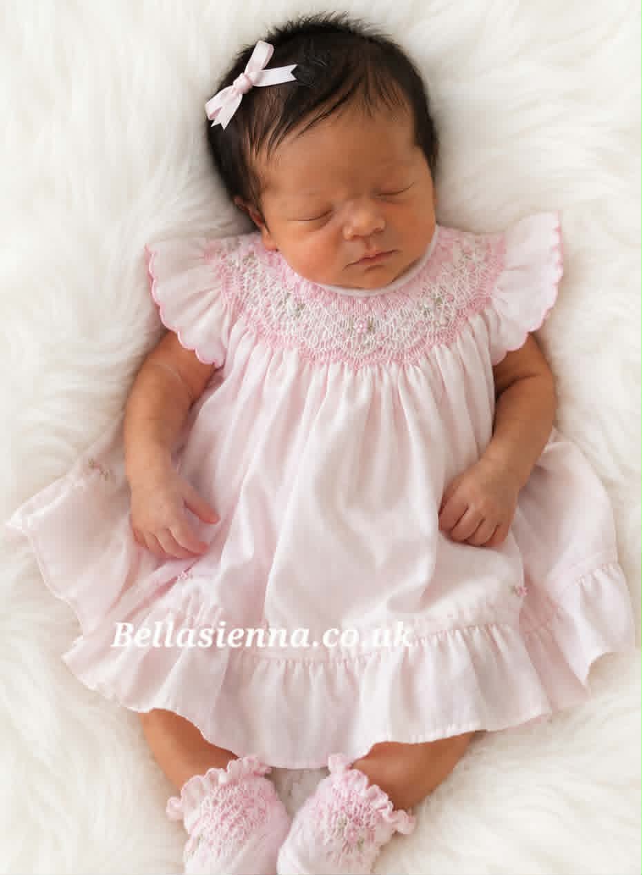 Sarah Louise Pink Heritage Collection Hand Smocked & Embroidered Dress - C7000