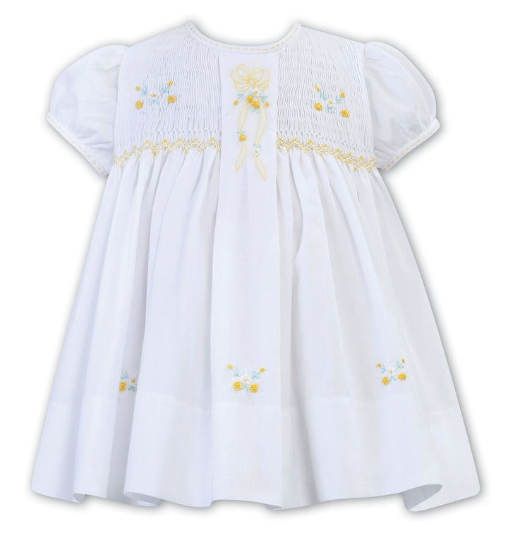 Sarah Louise "HERITAGE COLLECTION" White & Lemon Hand Smocked Dress - C7001