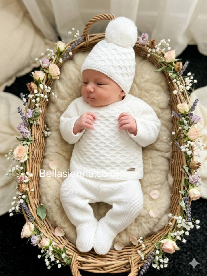 Unisex Ivory Three Piece Knitted Set With Hat - C7005