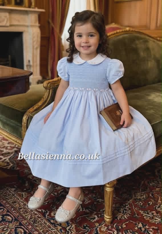 Sarah Louise Girls Blue Hand Smocked Heritage Dress - C7501
