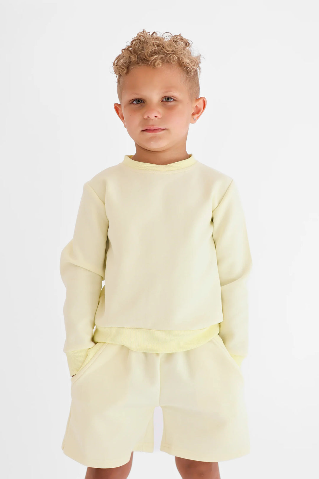 Harris Kids "Enzo" Boys Plain Jumper & Shorts Set - Lemon