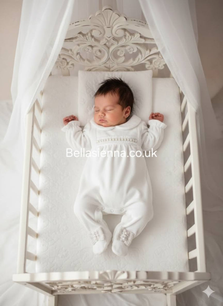 Chic By Deolinda Ivory Velour All In One Babygrow Sleepsuit - CDI25015 - Linda