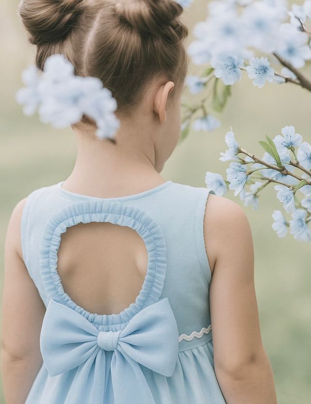 Basmarti Girls Two Tone Blue Dress With A Big Tulle Bow On The Back - 26170
