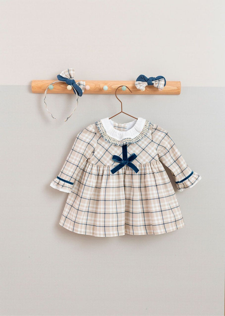 Basmarti Girls Beige, Ivory & Navy Bow Headband To Match Dress - 26570