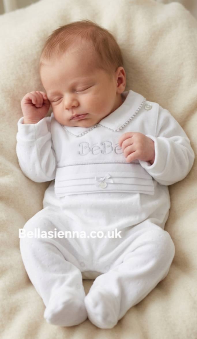 Coco Collection Unisex White Velour Sleepsuit With Detachable Bib CCS5552