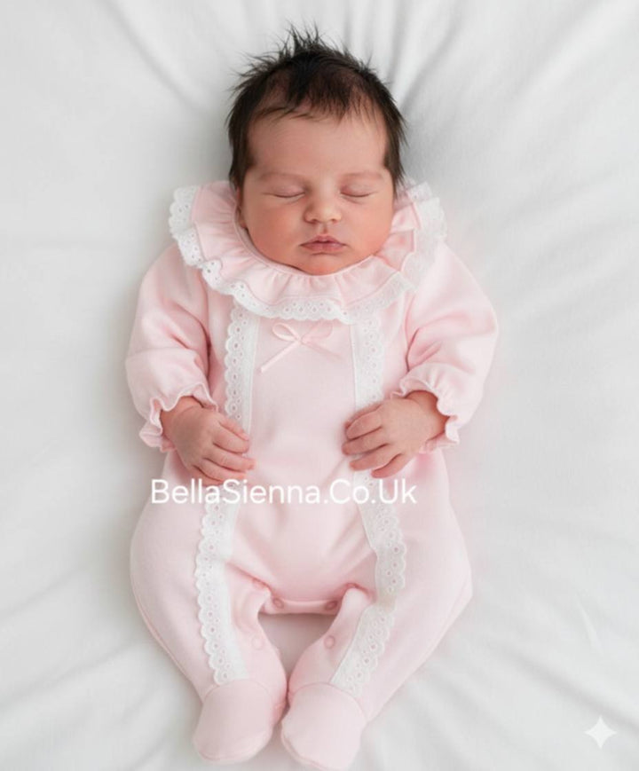 Calamaro Pink & White All In One Babygrow, Sleepsuit & Matching Headband - 33048