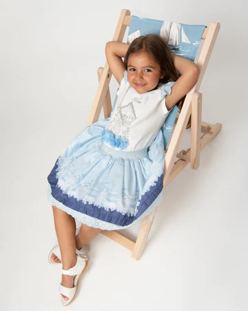Caramelo Kids Sky Blue Skirt Set with Broderie Trim - 0122124