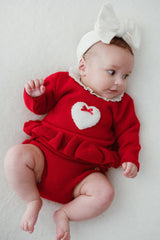 Pex Girls Red Knitted Frilly Jam Pants Set With Fluffy Heart - B0755
