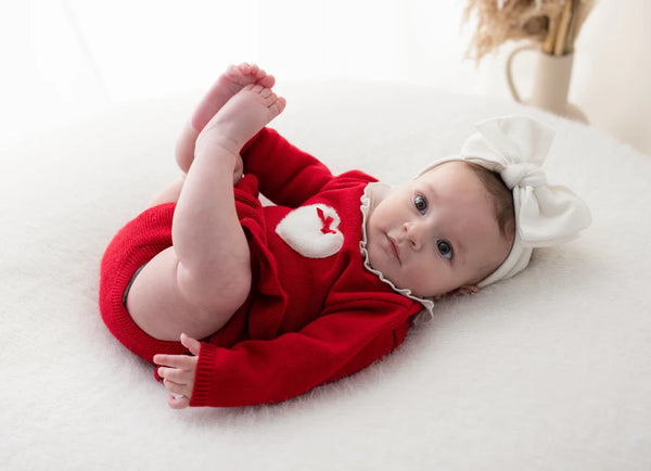 Pex "Cecily" Girls Red Knitted Frilly Jam Pants Set With Fluffy Heart - B0755