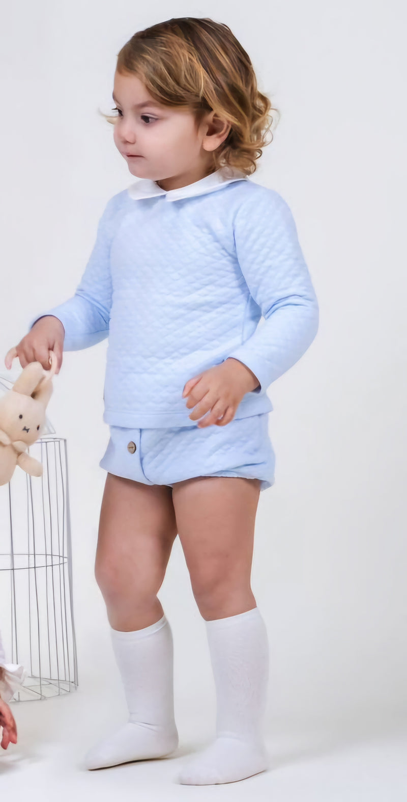 Calamaro Baby Boys Blue & White Jam Pants Set With Collar- 11008