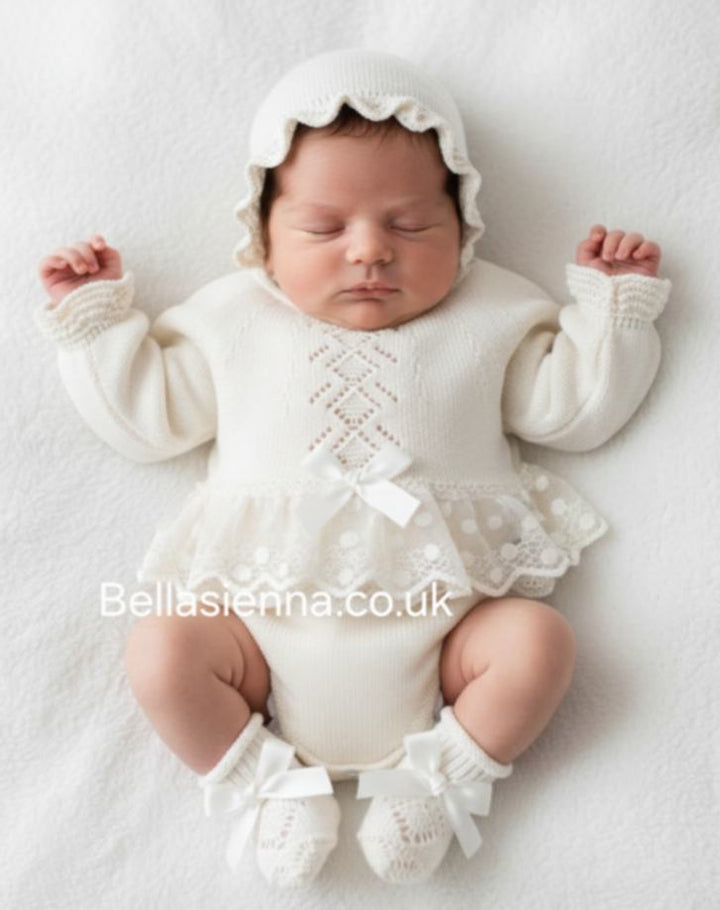 Mac ilusion Baby Girls Fine Knitted Four Piece Set Cream 7628