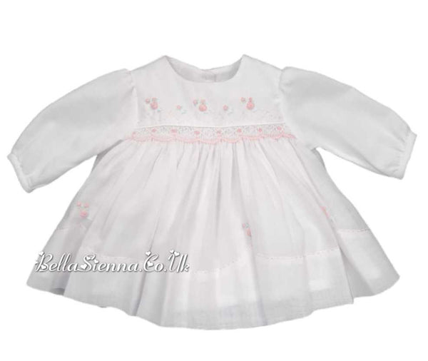 Dani By Sarah Louise Baby White And Pink Smocked Dress D4717