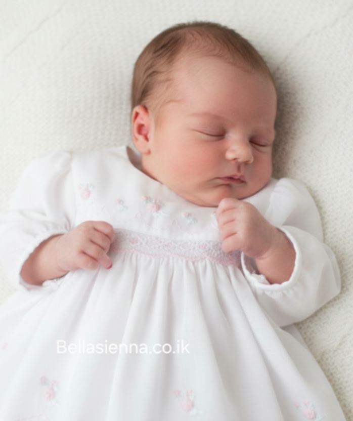 Dani By Sarah Louise Baby White And Pink Smocked Dress D4717